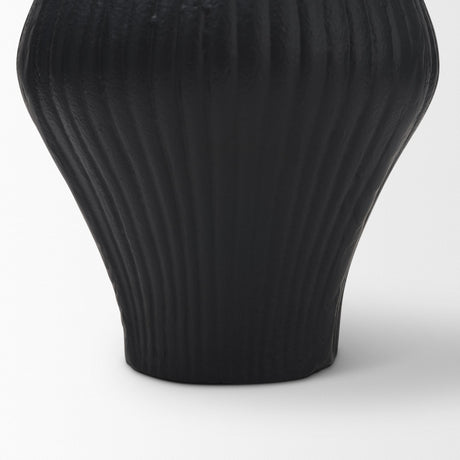 Patine Matte Black Metal Fluted Hourglass Decorative Vase by Mercana at Eve Furniture