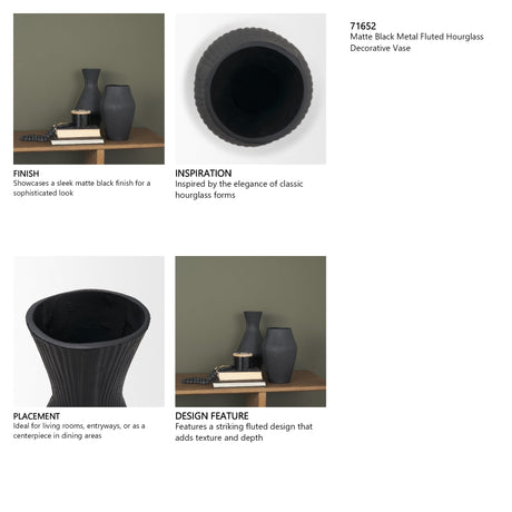 Patine Matte Black Metal Fluted Hourglass Decorative Vase by Mercana at Eve Furniture