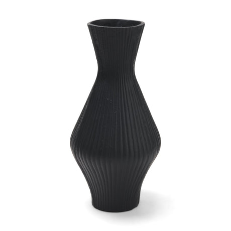 Patine Matte Black Metal Fluted Hourglass Decorative Vase by Mercana at Eve Furniture