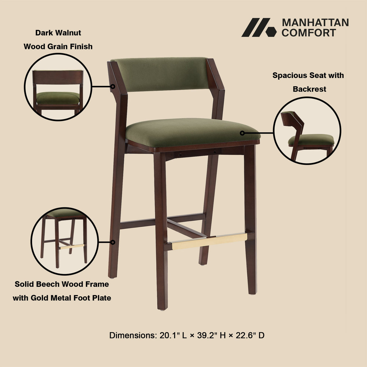 Patricia Barstool in Turtle Green (set of 3) by Manhattan Comfort at Eve Furniture