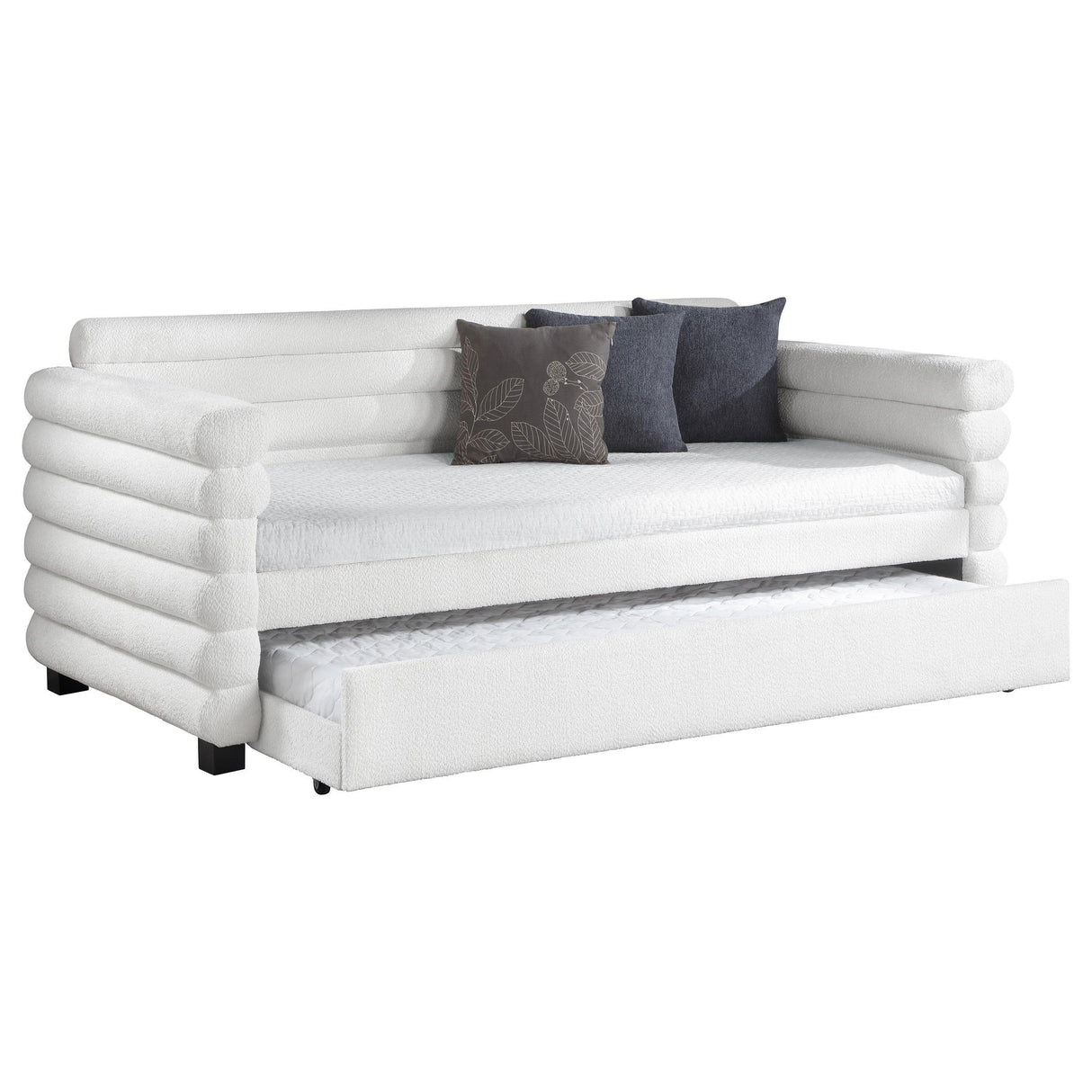 Patricia Boucle Upholstered Twin Day Bed with Trundle White by Coaster at Eve Furniture
