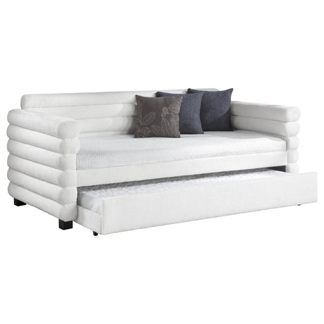 Patricia Boucle Upholstered Twin Day Bed with Trundle White by Coaster at Eve Furniture