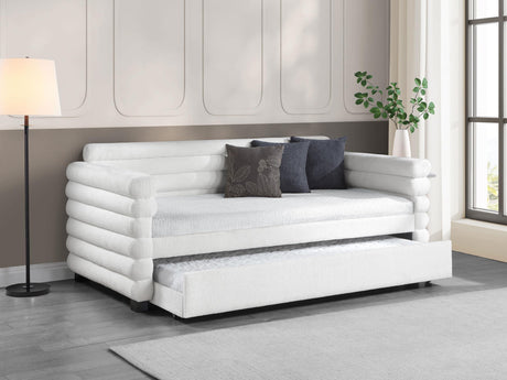 Patricia Boucle Upholstered Twin Day Bed with Trundle White by Coaster at Eve Furniture