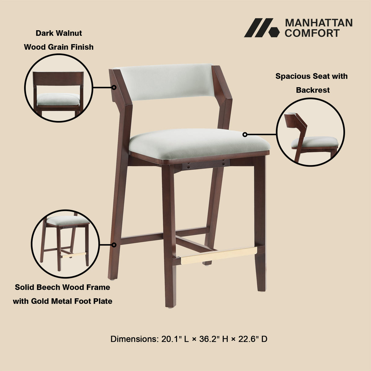 Patricia Counter Stool in White Glacier (set of 2) by Manhattan Comfort at Eve Furniture