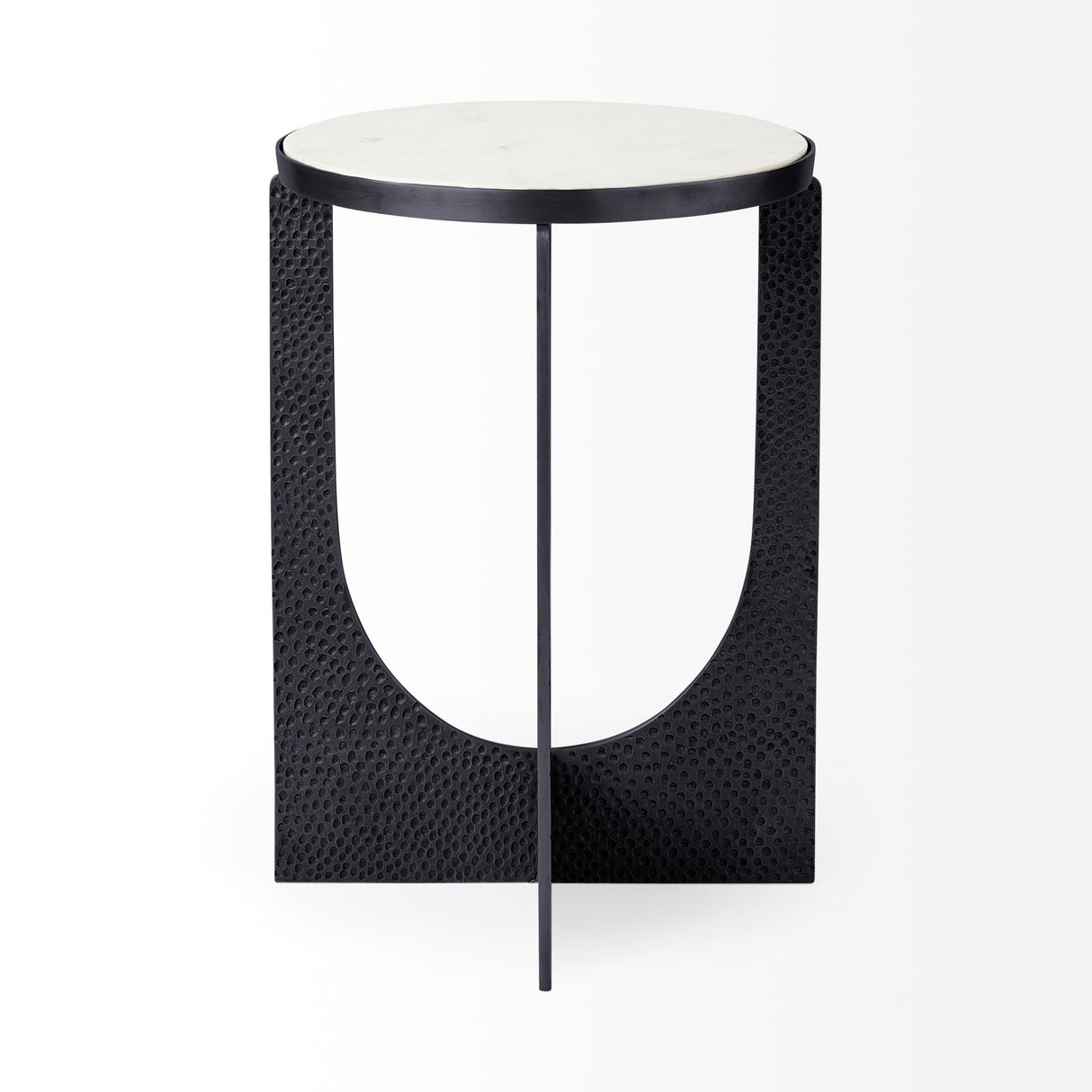 Patrick 23"H White Marble Top w/ Matte Black Metal Accent Table by Mercana at Eve Furniture