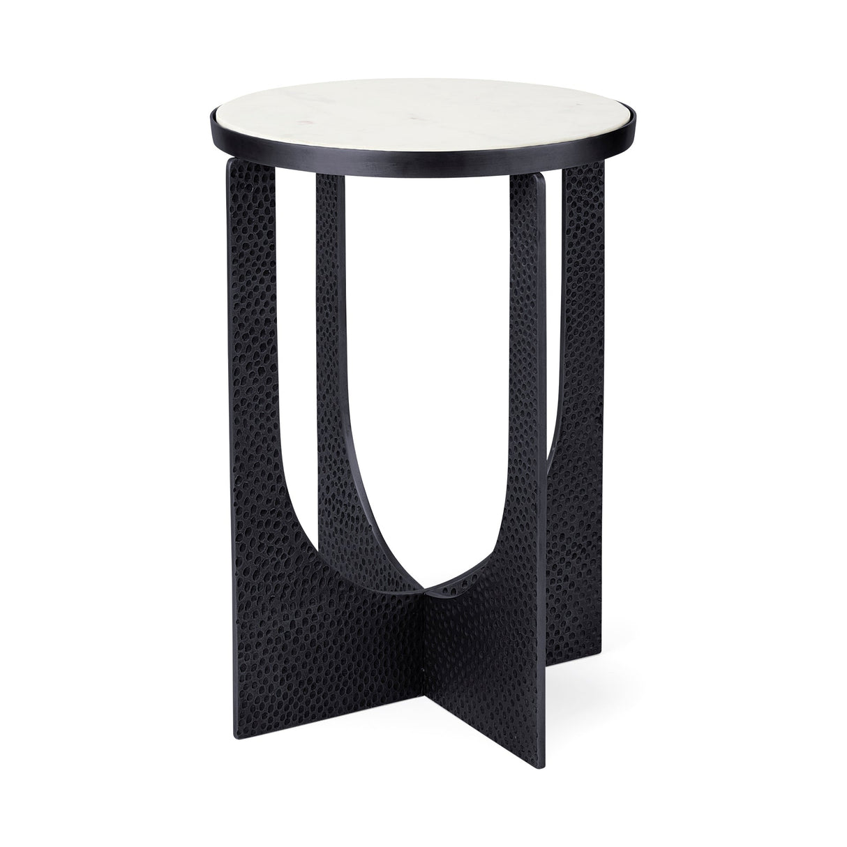 Patrick White Marble Top w/ Matte Black Metal Accent Table by Mercana at Eve Furniture