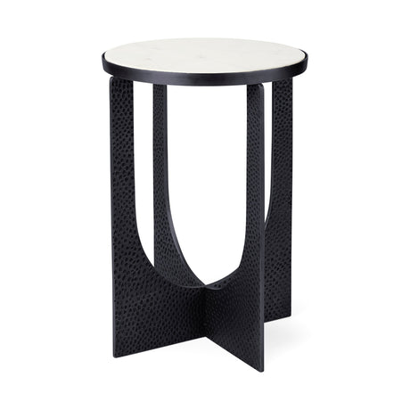 Patrick White Marble Top w/ Matte Black Metal Accent Table by Mercana at Eve Furniture