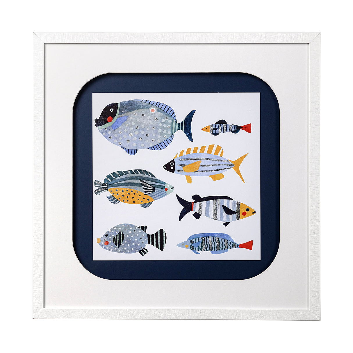 Patterned Fish I by Victoria Barnes a Hand Embellished Textured Framed Art Print Matted under Glass by Mercana at Eve Furniture