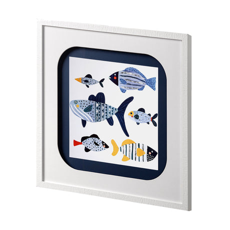 Patterned Fish II by Victoria Barnes a Hand Embellished Textured Framed Art Print Matted under Glass by Mercana at Eve Furniture