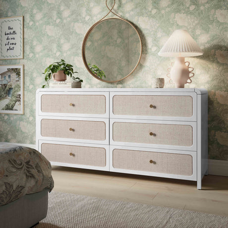Patty White Rattan 6 Drawer Dresser by TOV Furniture at Eve Furniture