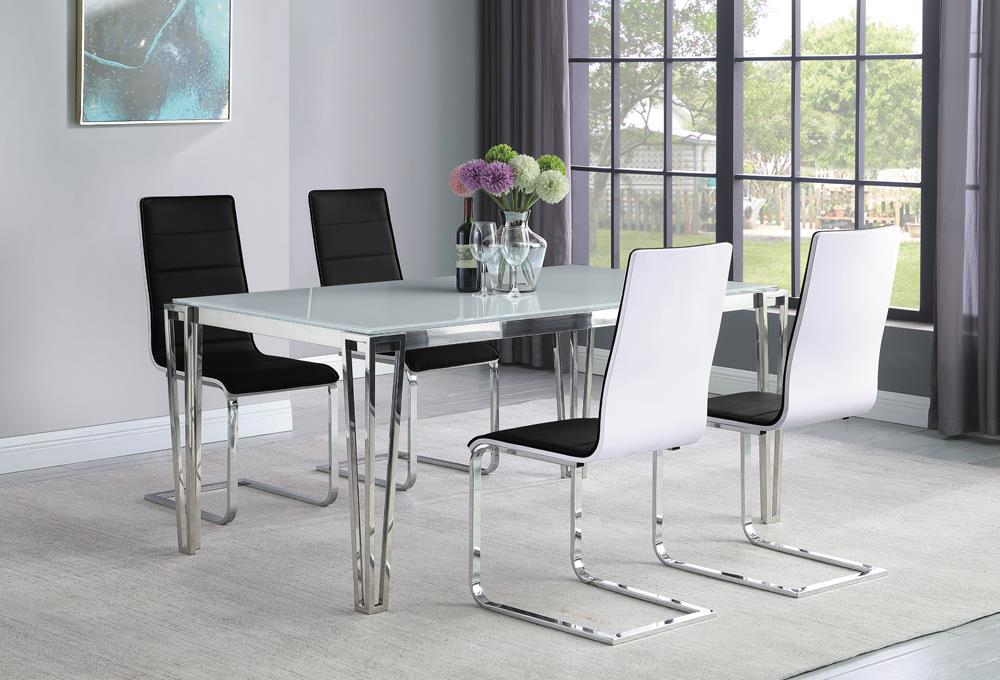 Pauline White/Chrome Rectangular Dining Table with Metal Leg