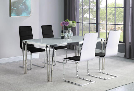 Pauline White/Chrome Rectangular Dining Table with Metal Leg by Coaster at Eve Furniture