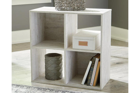 Paxberry Whitewash Four Cube Organizer by Ashley at Eve Furniture