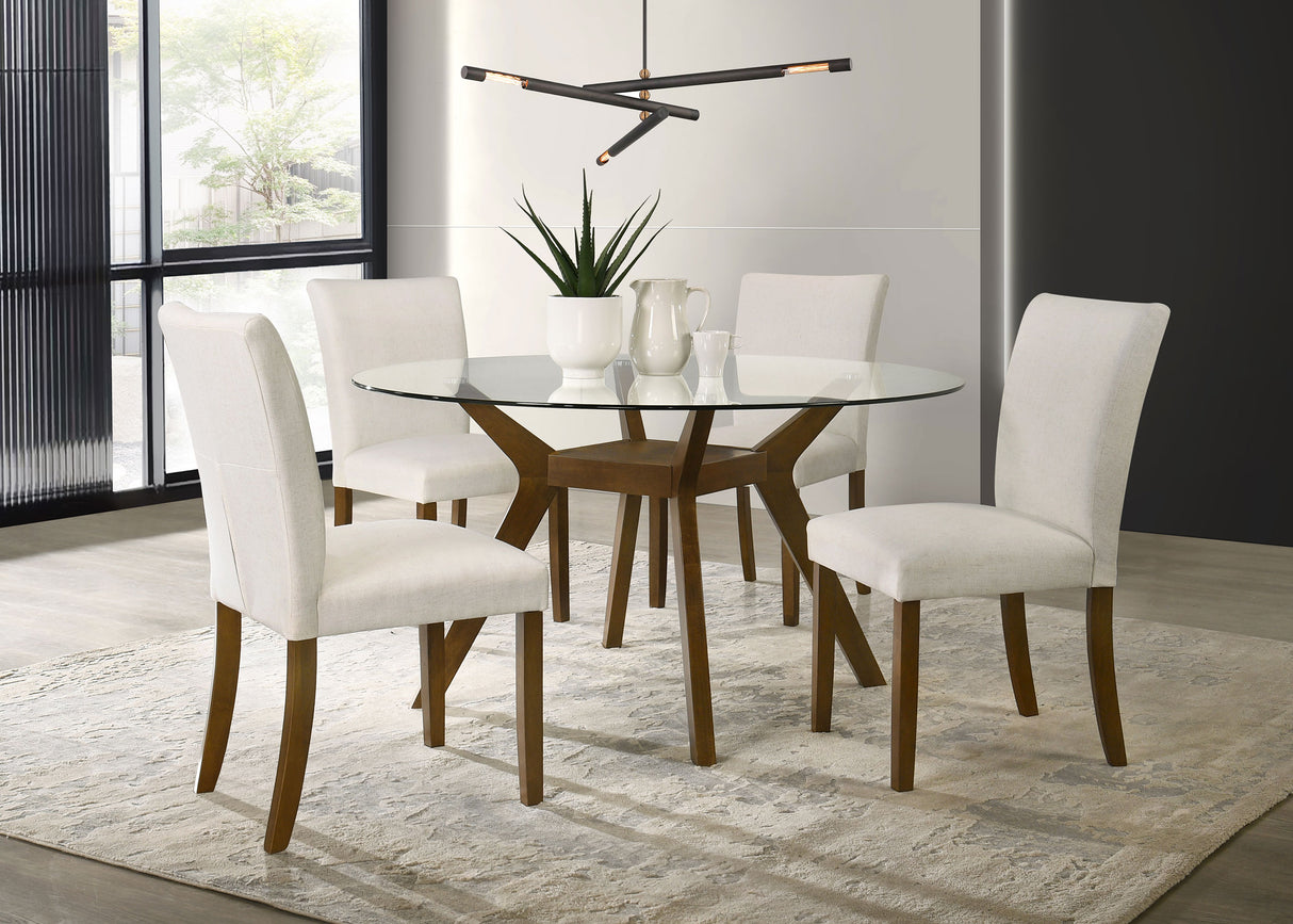 Paxton Brown Round 48-inch Glass Top Wood Dining Table by Coaster at Eve Furniture