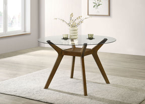 Paxton Brown Round 48-inch Glass Top Wood Dining Table by Coaster at Eve Furniture