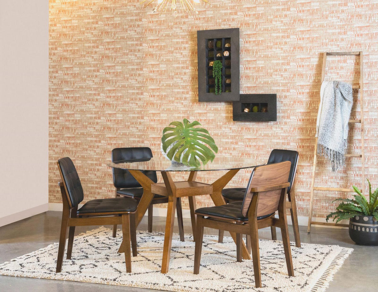 Paxton Clear and Nutmeg Round Glass Top Dining Table by Coaster at Eve Furniture