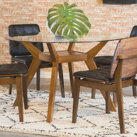 Paxton Clear and Nutmeg Round Glass Top Dining Table by Coaster at Eve Furniture