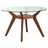 Paxton Clear and Nutmeg Round Glass Top Dining Table by Coaster at Eve Furniture
