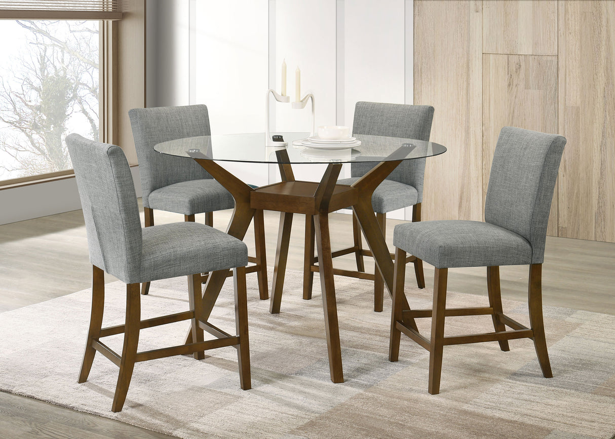 Paxton Grey 5-piece Round Glass Top Counter Height Dining Set by Coaster at Eve Furniture