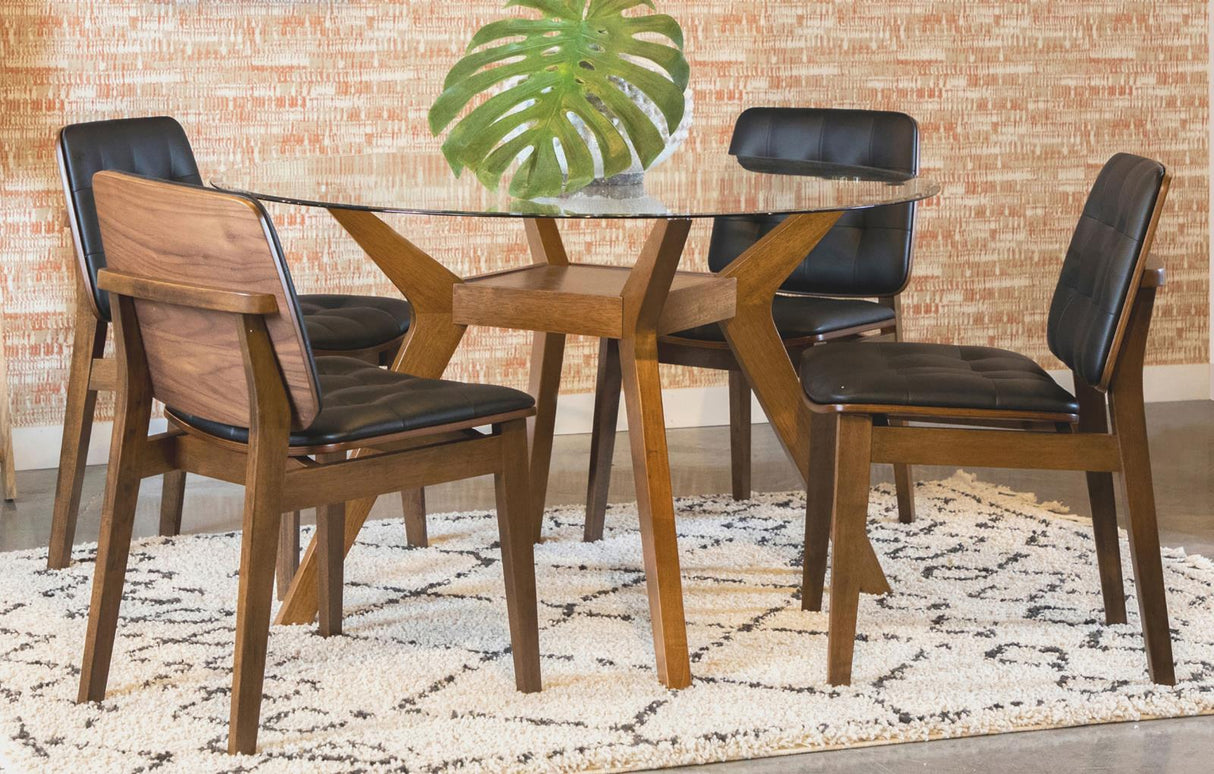 Paxton Nutmeg 5-Piece Round Glass Top Dining Set