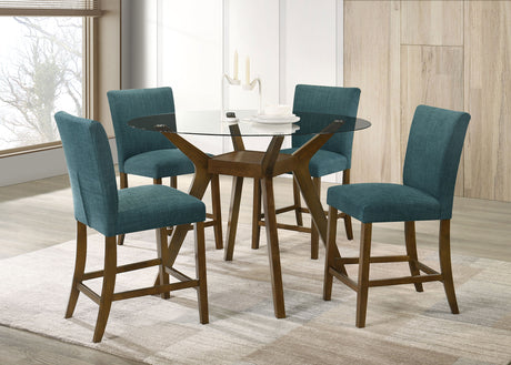 Paxton Teal Blue 5-piece Round Glass Top Counter Height Dining Set by Coaster at Eve Furniture