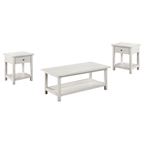 Payne Distressed White 3-Piece Coffee and 1-Drawer End Table Set by Coaster at Eve Furniture