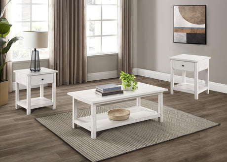 Payne Distressed White 3-Piece Coffee and 1-Drawer End Table Set by Coaster at Eve Furniture