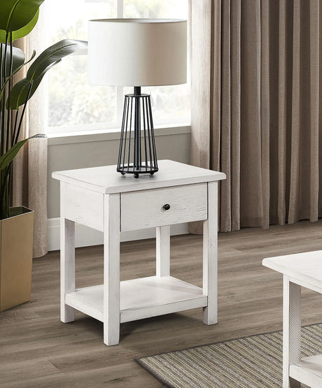 Payne White 1-drawer Wood End Table with Shelf by Coaster at Eve Furniture