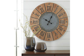 Payson Antique Gray/Natural Wall Clock by Ashley at Eve Furniture