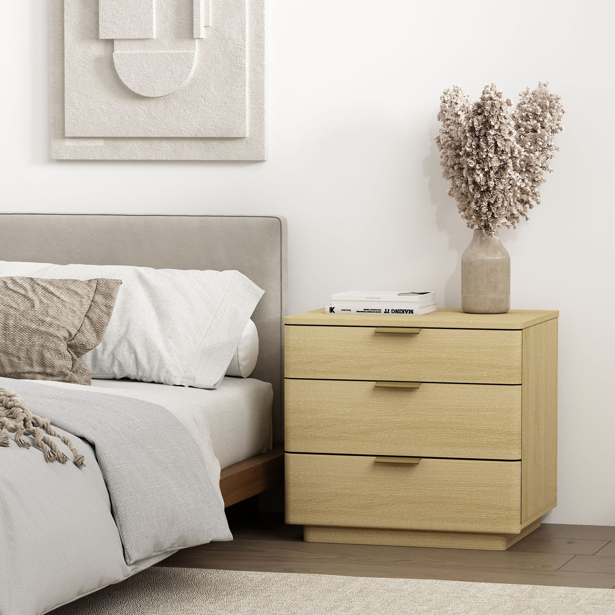 Payton Nightstand in Natural Oak and Gold by Manhattan Comfort at Eve Furniture