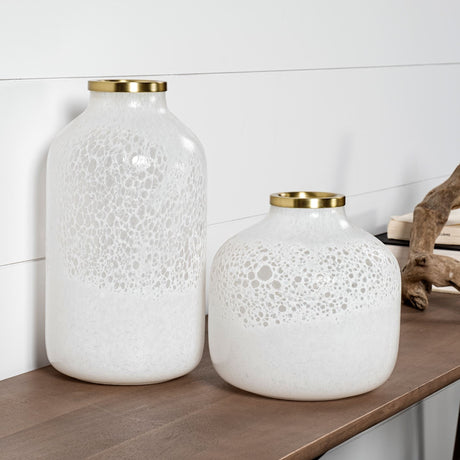 Pearl Short White Gold Rim Glass Vase by Mercana at Eve Furniture