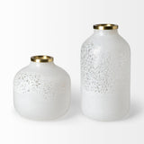 Pearl Short White Gold Rim Glass Vase by Mercana at Eve Furniture