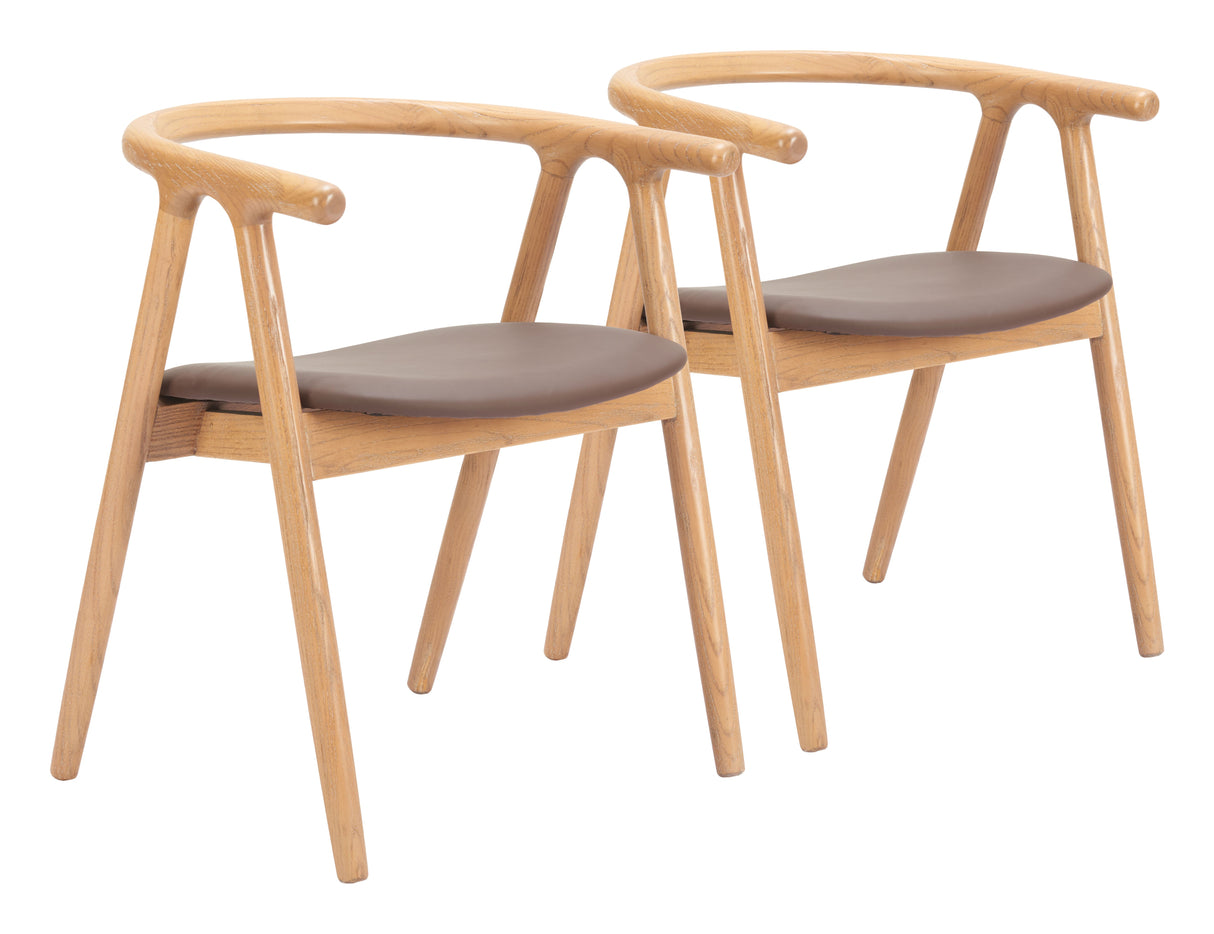 Peker Brown & Natural Dining Chair (Set of 2) by Zuomod at Eve Furniture
