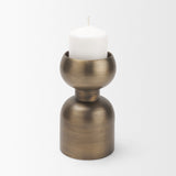 Pelar Small Antiqued Brass Stacked Pillar Candle Holder by Mercana at Eve Furniture