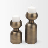 Pelar Small Antiqued Brass Stacked Pillar Candle Holder by Mercana at Eve Furniture