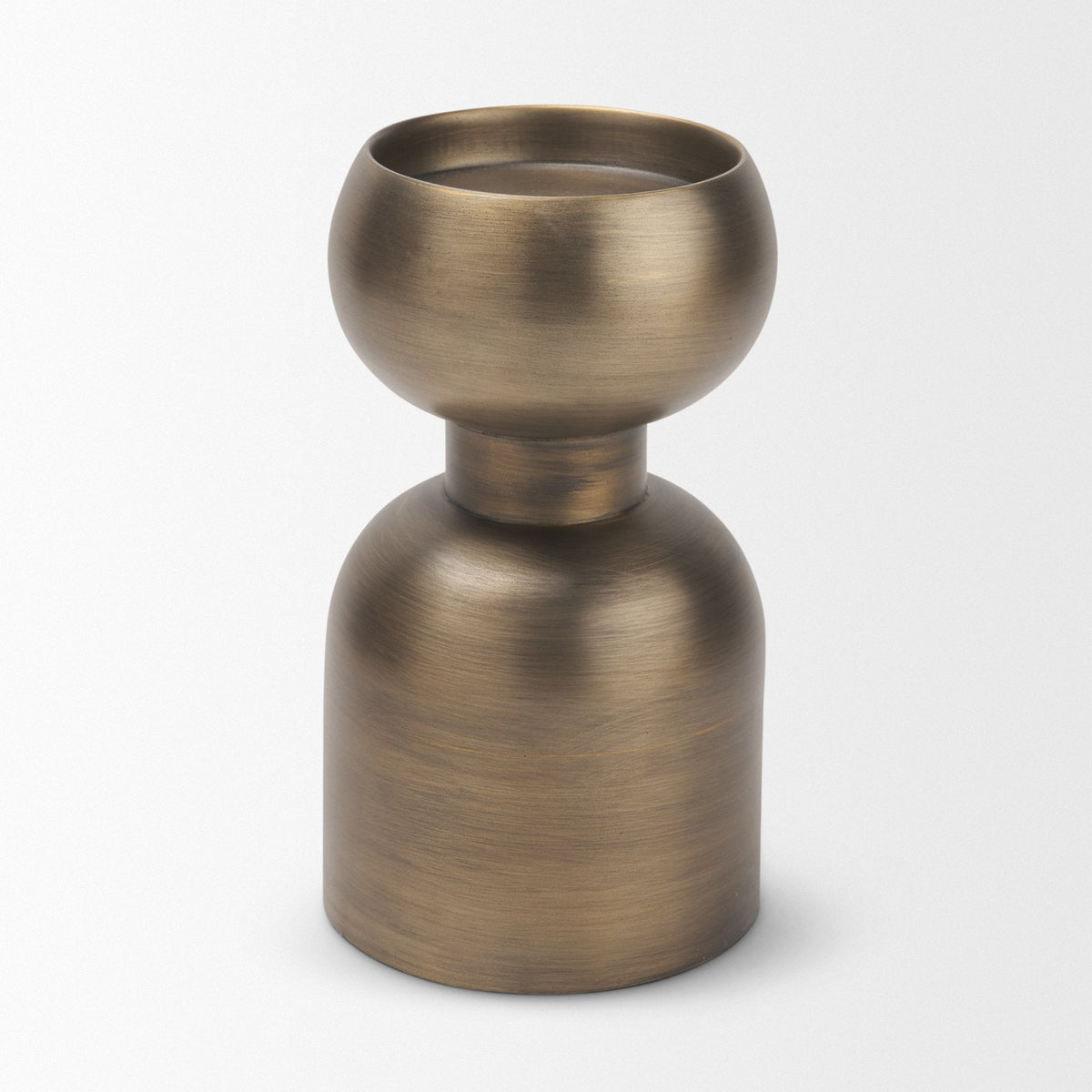 Pelar Small Antiqued Brass Stacked Pillar Candle Holder by Mercana at Eve Furniture