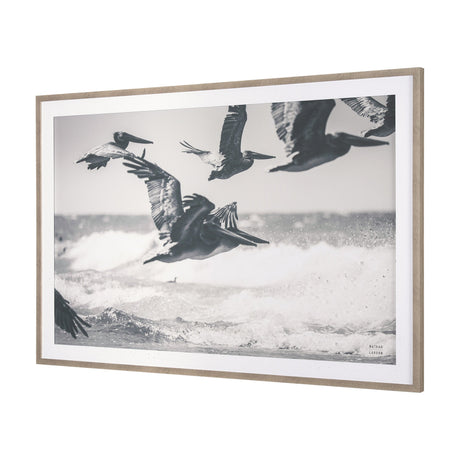 Pelican Beach by Nathan Larson a Hand Embellished Framed Photo Art Print Matted under Glass by Mercana at Eve Furniture
