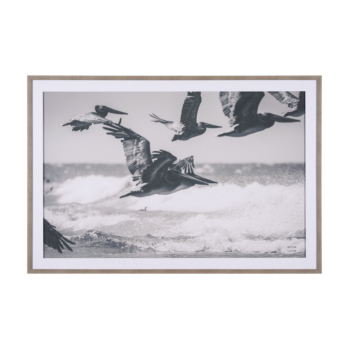 Pelican Beach by Nathan Larson a Hand Embellished Framed Photo Art Print Matted under Glass by Mercana at Eve Furniture