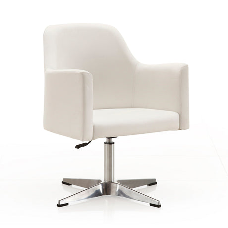 Pelo Adjustable Height Swivel Accent Chair in White and Polished Chrome (set of 2) by Manhattan Comfort at Eve Furniture