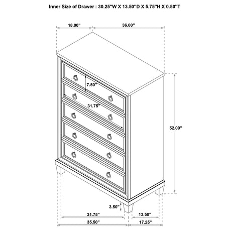 Pembroke Washed Oak 5-drawer Chest of Drawers by Coaster at Eve Furniture