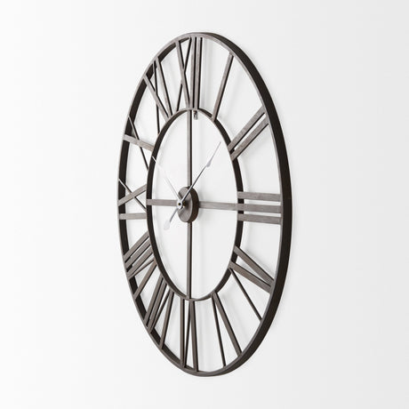 Pender Black Iron Round Wall Clock by Mercana at Eve Furniture