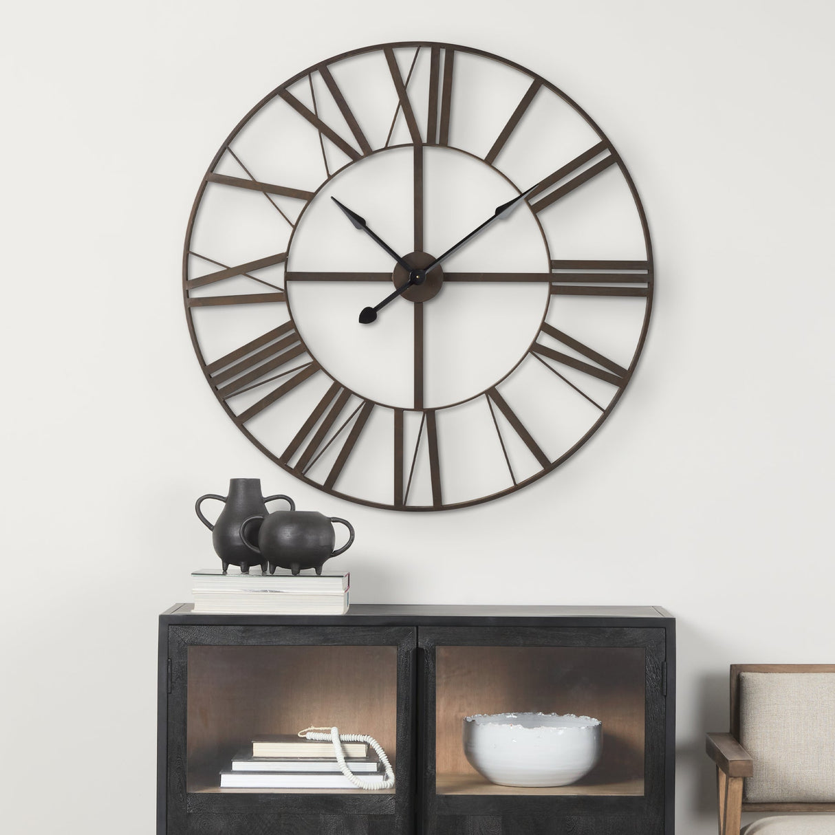 Pender Black Iron Round Wall Clock by Mercana at Eve Furniture