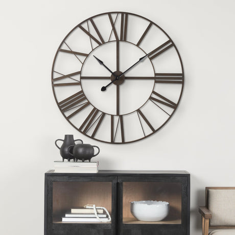 Pender Black Iron Round Wall Clock by Mercana at Eve Furniture