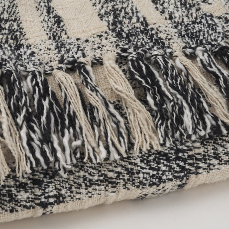 Pendle Cream w/ Woven Black Plaid Pattern Cotton Throw Blanket by Mercana at Eve Furniture