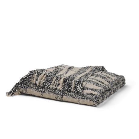 Pendle Cream w/ Woven Black Plaid Pattern Cotton Throw Blanket by Mercana at Eve Furniture