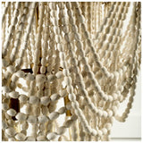 Pendra Gold Metal Whitewashed Wooden Bead Three Bulb Chandelier by Mercana at Eve Furniture