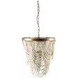 Pendra Gold Metal Whitewashed Wooden Bead Three Bulb Chandelier by Mercana at Eve Furniture