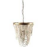 Pendra Gold Metal Whitewashed Wooden Bead Three Bulb Chandelier by Mercana at Eve Furniture