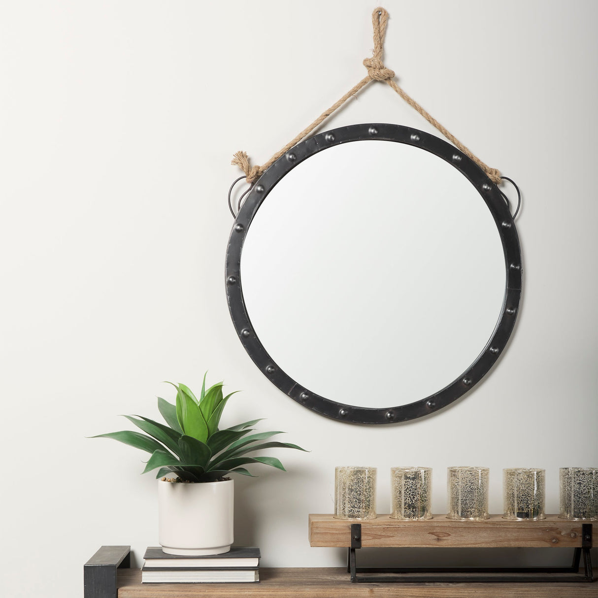 Pendula Round Metal Frame Mirror by Mercana at Eve Furniture
