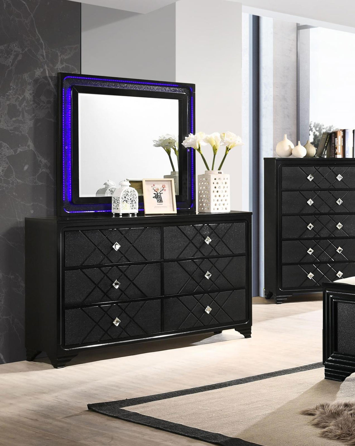 Penelope 6-drawer Dresser with Mirror Black